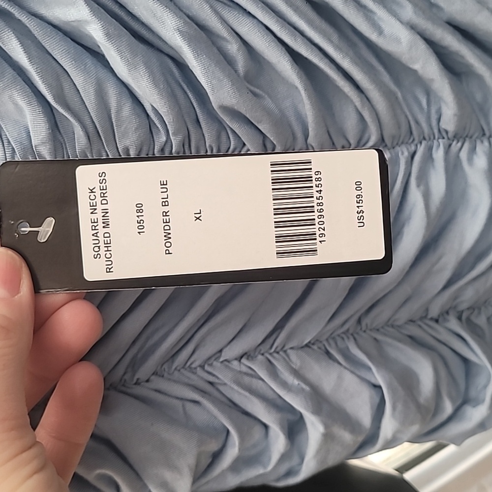 NWT Bebe Square Neck Ruched Dress Powder Blue Size XL Party Date Night Glamorous - Picture 3 of 4